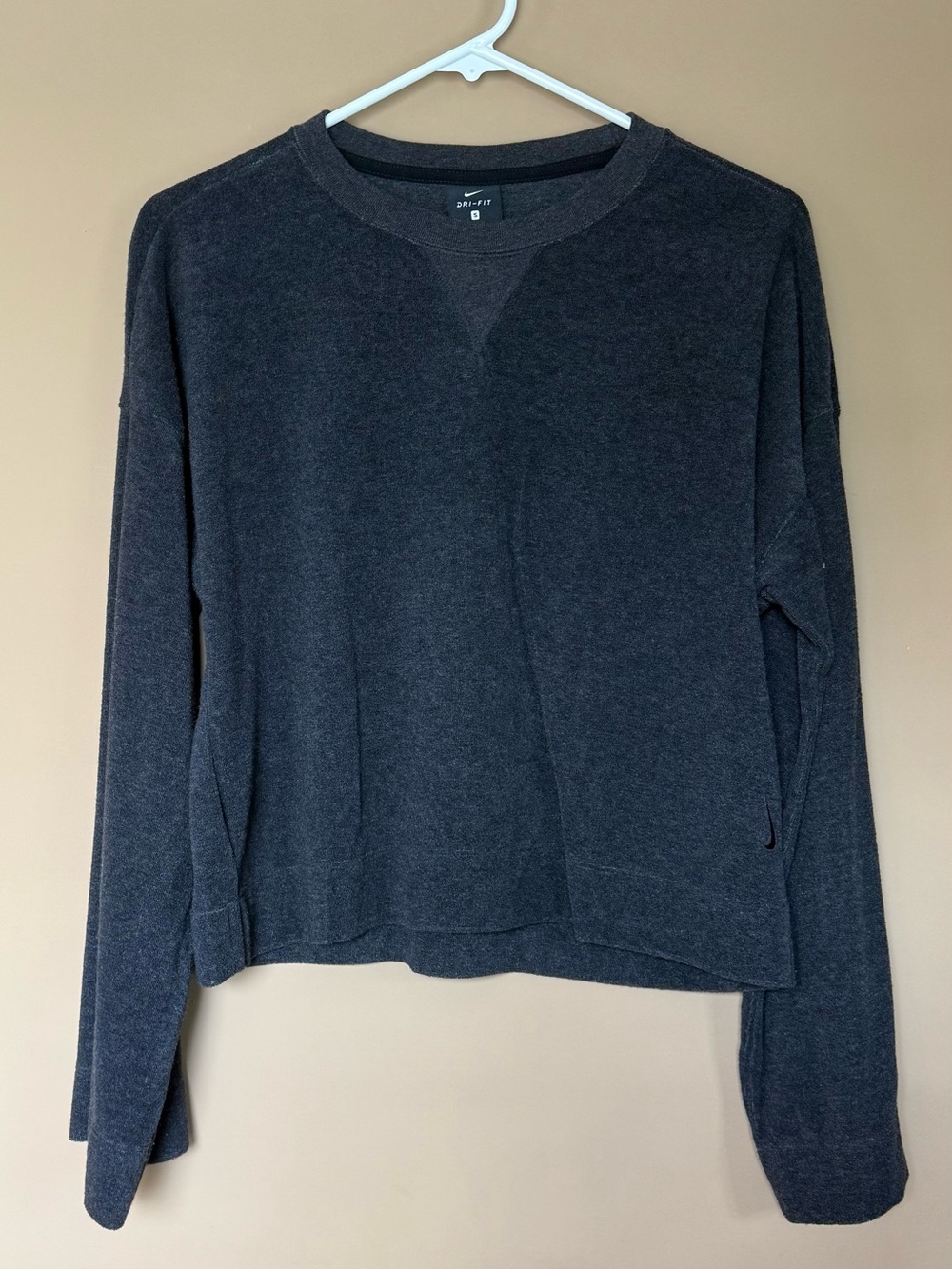 Nike Gray Terry Cloth Dri-FIT Crewneck Sweatshirt Bell Long Sleeve